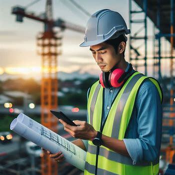 lavoratore edile con telefono in mano