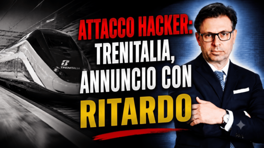 Miniatura video professionale che ritrae l'Avvocato Alessandro Rinaldi in abito scuro, un treno ad alta velocità Frecciarossa con il logo Trenitalia